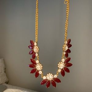 J Crew gold and Bordeaux crystal necklace